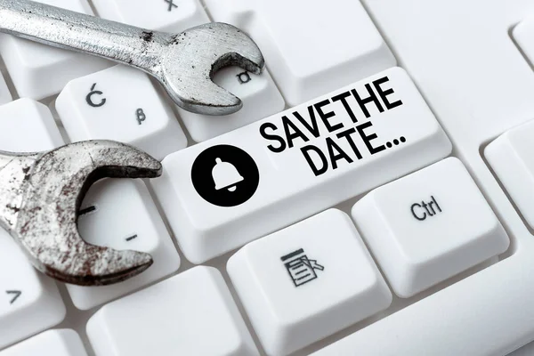 Texto mostrando inspiração Save The Date. Conceito de Internet lembre-se de dias importantes específicos ou tempo usando calendário Navegação na Internet e Pesquisa Online Estudo Fazendo Manutenção e Reparos — Fotografia de Stock