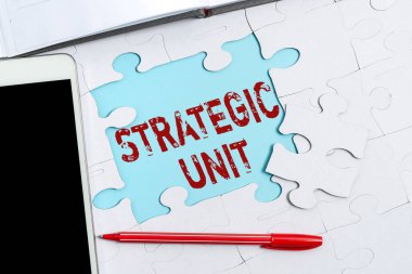 El yazısı tabelası Stratejik Birim. Konsept, kâr merkezinin ürün sunma ve piyasa segmentine odaklanması anlamına geliyor. Eksik Son Parça ile Tamamlanmamış Bir Yapboz Yapbozu Yapılandırılıyor