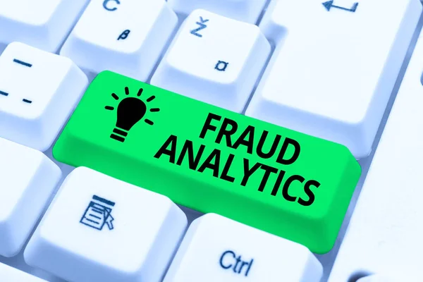 Text sign showing Fraud Analytics. Business showcase identification of actual or expected fraud to take place Creating New Word Processing Program, Fixing Complicated Programming Codes — Stock Photo, Image