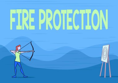 Yangın korumasını gösteren bir tabela. Yangının yok edici Bayan Archer Illustration Holding 'in hedef tahribatını önlemek için alınan internet kavramı önlemleri.