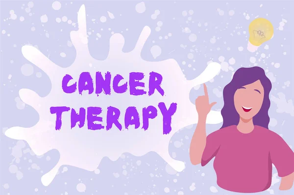 Affichage conceptuel Cancer Therapy. Idée d'entreprise traitement du cancer chez un patient souvent avec chirurgie Lady Illustration Découverte Nouvelle idée Lampe avec bulle vocale. — Photo