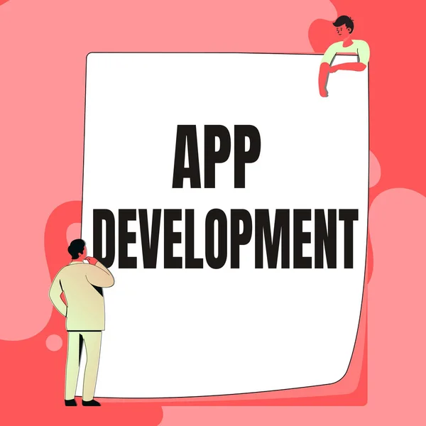 Conceptuele bijschrift App Development. Business showcase Ontwikkeling diensten voor ontzagwekkende mobiele en web ervaringen Typen en indienen van Office Documenten, Het creëren van werk gerelateerde bestanden — Stockfoto