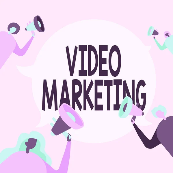 Handwriting text Video Marketing. Word for integrates engaging video into the marketing campaigns People Drawing Holding Their Megaphones Talking With Each Other.