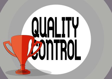 İlham Kalite Kontrolü 'nü gösteren metin. Standartlara göre satılan ürün veya servisin Büyük Boş Alan Arkaplanlı Rekabet Kupası Çizimi üzerine yazılmış sözcük.