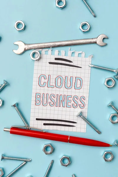 Podpis pokazujący Cloud Business. Business idea computing, który opiera się na współdzielonych zasobów obliczeniowych Nowe pomysły naprawy Brainstoming do planowania konserwacji Creative Thinking — Zdjęcie stockowe