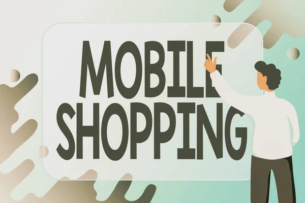 Inspiration visar tecken Mobile Shopping. Internet Concept Köp och försäljning av varor och tjänster via mobilen Sammanfattning Ny e-post, Skapa inbjudningslistor online — Stockfoto