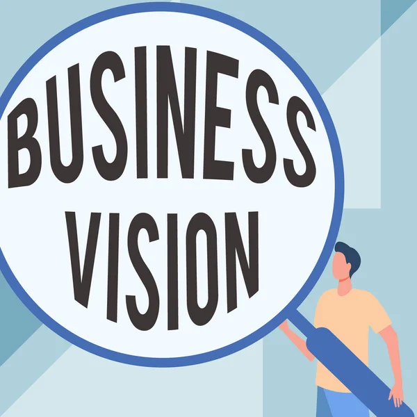 Inspiration, die Zeichen Business Vision zeigt. Konzept, das bedeutet, dass Sie Ihr Unternehmen in Zukunft auf der Grundlage Ihrer Ziele wachsen Gentleman Drawing Standing Holding Large Lupe. — Stockfoto