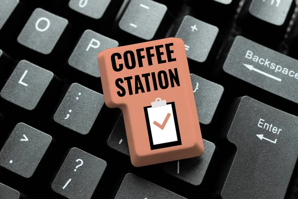 Texto mostrando inspiração Coffee Station. Internet Concept a small informal restaurant where hot drinks are served Abstract Typing Statistical Records, Creating New Internet Website — Fotografia de Stock