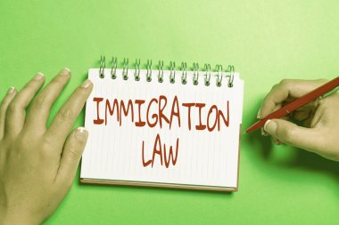 Text sign showing Immigration Law. Business idea Emigration of a citizen shall be lawful in making of travel Brainstorming Problems And Solutions Asking Relevant Questions clipart