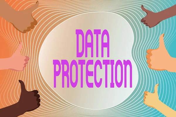 Ручной знак Защита данных. Word for Protect IP-адресов и персональных данных от вредоносного программного обеспечения Создание и отправка электронных сообщений онлайн, обработка данных рабочих мест — стоковое фото