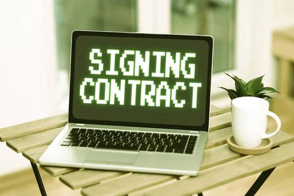 Sign displaying Signing Contract. Business concept the parties signing the document agree to the terms Voice And Video Calling Capabilities Connecting People Together