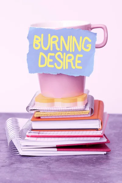 Κείμενο που δείχνει έμπνευση Burning Desire. Επιχειρηματική επισκόπηση Εξαιρετικά ενδιαφέρονται για κάτι ήθελε πάρα πολύ Οργανωμένο και τακτοποιημένο αρχεία ρύθμισης τακτοποίησης και έγγραφα αποθήκευση ιδεών — Φωτογραφία Αρχείου