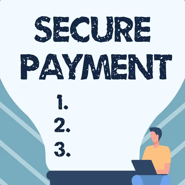 Text showing inspiration Secure Payment. Business approach Security of Payment refers to ensure of paid even in dispute Gentleman Sitting And Using Laptop Beside A Large Light Bulb.