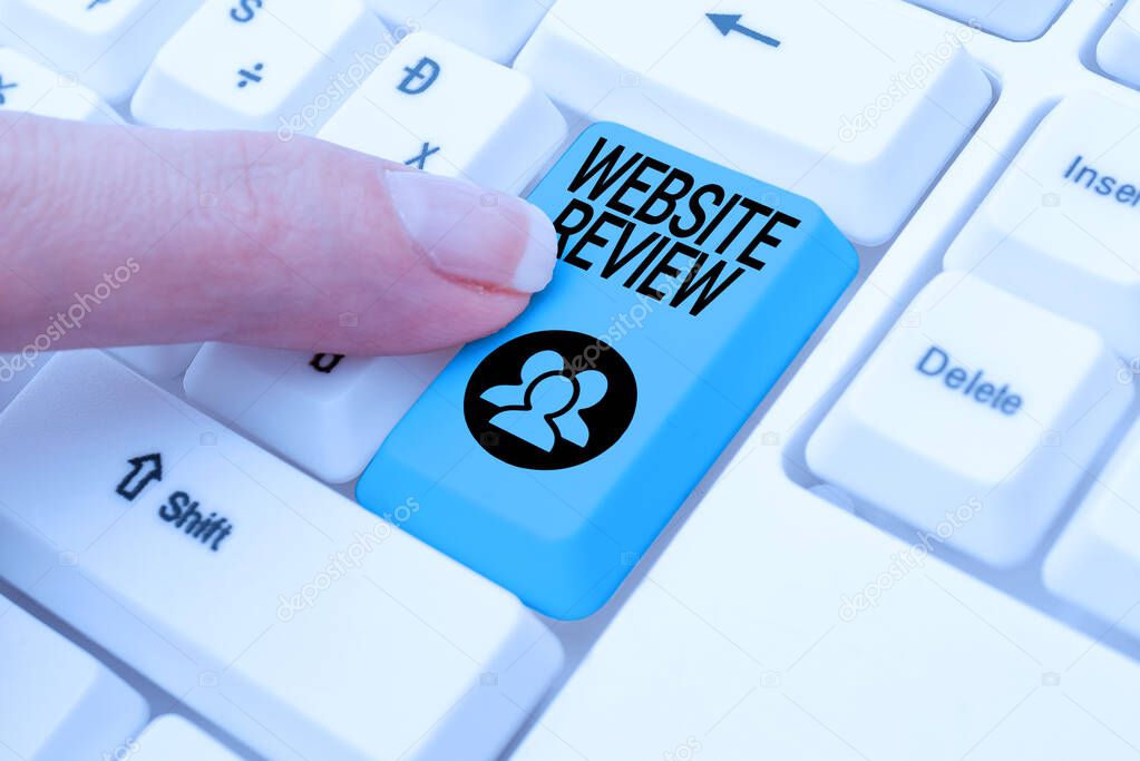 Writing displaying text Website Review. Business concept Reviews that can be posted about businesses and services Typing Certification Document Concept, Retyping Old Data Files
