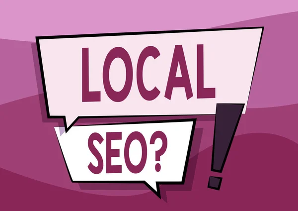 Writing displaying text Local Seoquestion. Word Written on incredibly effective way to market your local business online Two Colorful Overlapping Dialogue Box Drawing With Exclamation Mark.