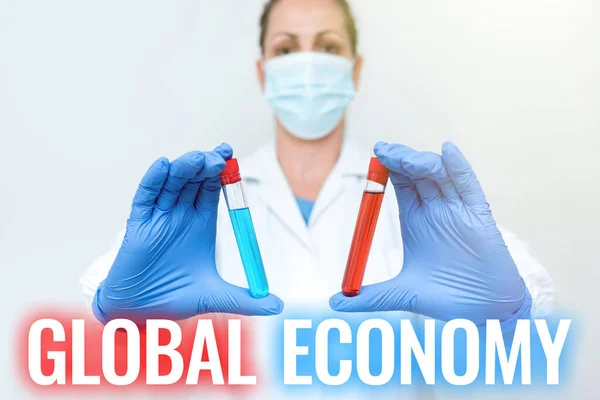 Sign displaying Global Economy. Word for System of industry and trade around the world Capitalism Studying New Cure For Infections Presenting Medicine For The Virus