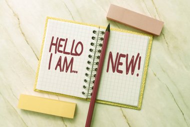 Merhaba, ben yeniyim yazılı mesaj. Selamlama veya telefon görüşmelerine başlamak için kullanılan anlam kavramı Yeni Fikirler Taze Fikir Yaratıcı İletişim Üretken Fikir Seçeneği