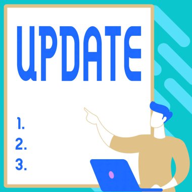 İlham UPDATE 'i gösteren metin. Yeni Bilgisayarlı Dosya Sistemi Oluşturan, Çevrimiçi Belgelendirmeleri Dolduran yazılım programı gibi daha modern ya da güncel bir şey üzerine yazılmış sözcük