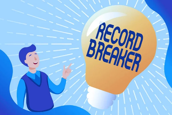 Legenda do texto apresentando Record Breaker. Palavra escrita em alguém ou algo que supera o melhor resultado anterior Reunindo Documentos Educativos Online, Perguntas de Inquérito de Enchimento — Fotografia de Stock