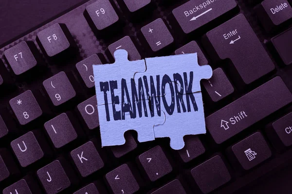 Writing displaying text Teamwork. Concept meaning combined action of group especially when effective and efficient Typing New Email Titles Concept, Drafting Internet Article Ideas — Stock Photo, Image