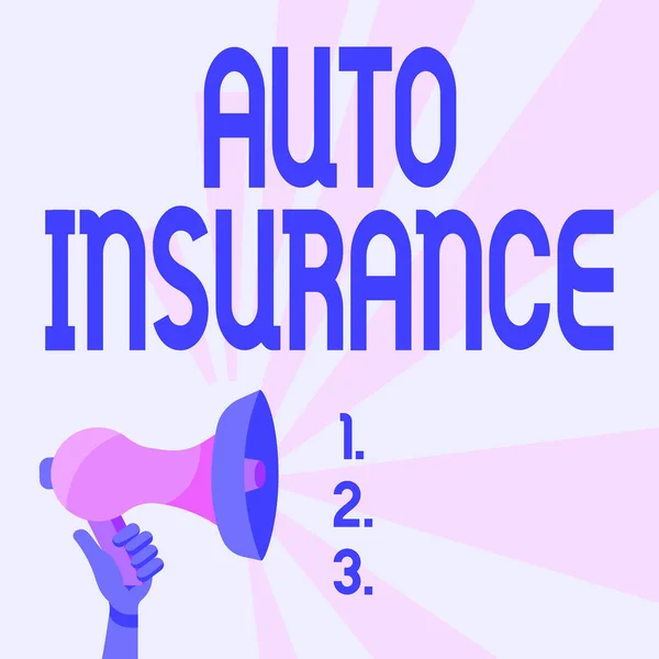 Tekst bijschrift presenteren Auto Insurance. Bedrijfsoverzicht Bescherming tegen financieel verlies bij ongevallen Megaphone Drawing Producing Lighting Making Announcement. — Stockfoto