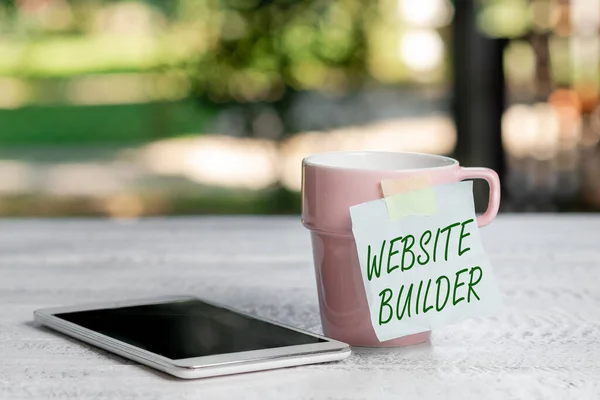 Inspiráció mutató jel Website Builder. Üzleti áttekintés honlapok építése kézi kódszerkesztés nélkül Nyugtató és frissítő környezet, Garden Coffee Shop ötletek — Stock Fotó