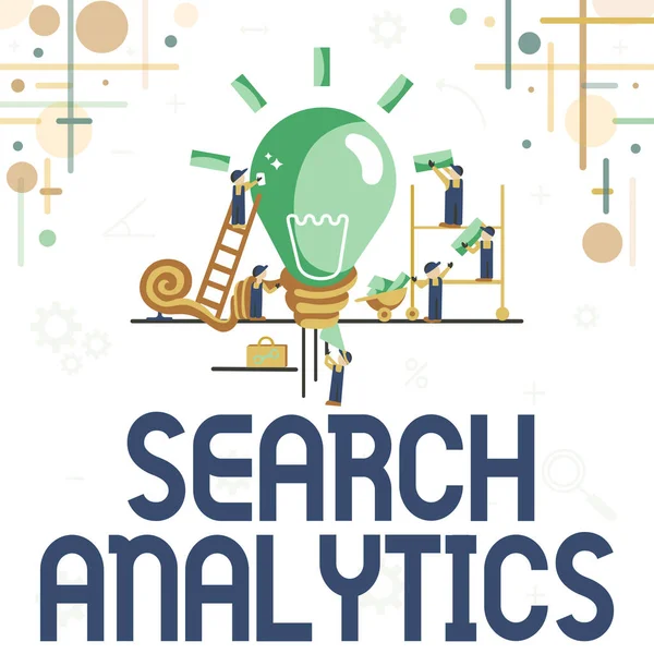 Концептуальный дисплей Search Analytics. Бизнес-презентация исследует конкретные взаимодействия между веб-поисковиками Аннотация Работая вместе для достижения лучших результатов, Концепция групповых усилий — стоковое фото