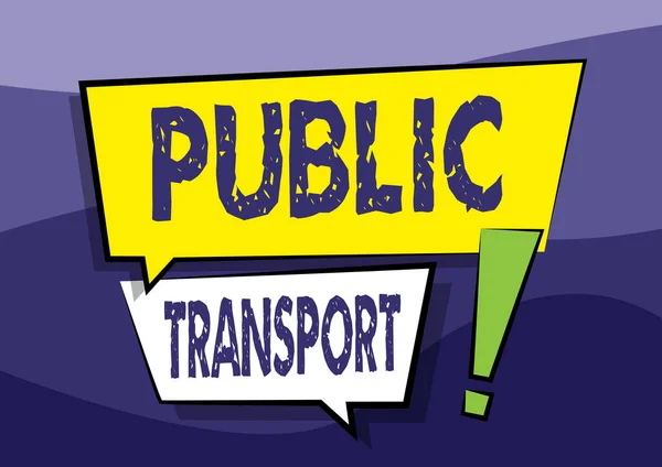 Panneau d'écriture Transports Publics. Aperçu des activités transport de passagers par les systèmes de voyage de groupe au public Deux coloré chevauchement boîte de dialogue dessin avec point d'exclamation. — Photo