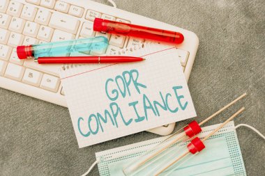 El yazısı işareti GDPR Uyum. İşletme yaklaşım koruması ve Avrupa Birliği 'nin Daktilo Notları Bilimsel Çalışmalar ve Tedavi Planlarını gösteren mahremiyeti