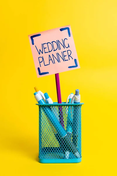Handschriftteken Wedding Planner. Zakelijk idee iemand die plant en organiseert bruiloften als een beroep Kleurrijke Idee Presentatie Displaying Fresh Thoughts Sending Message — Stockfoto