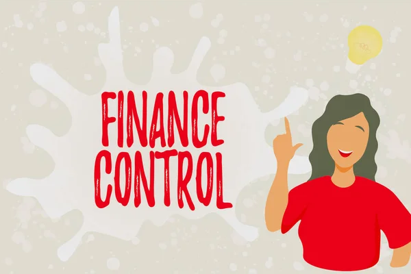 Inspiráció mutatja jel Finance Control. Üzleti megközelítés eljárásokat hajtanak végre, hogy kezelje a pénzügyek Lady Illusztráció felfedezés Új ötlet lámpa Beszédbuborék. — Stock Fotó