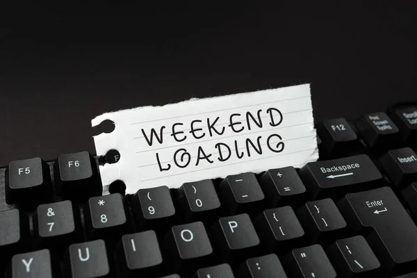 Texte inspirant Weekend Loading. Mot pour commencer vendredi fête se détendre heureux temps de repos Vacances Navigation en ligne et exploration, Création de contenu de blog, Envoi de nouveaux messages — Photo