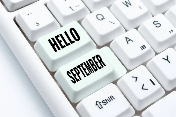 Inspiración mostrando signo Hola Septiembre. escaparate de negocios con ganas de una cálida bienvenida al mes de septiembre Creación de programa de plataforma de chat en línea, Escribiendo novela de ciencia ficción —  Fotos de Stock