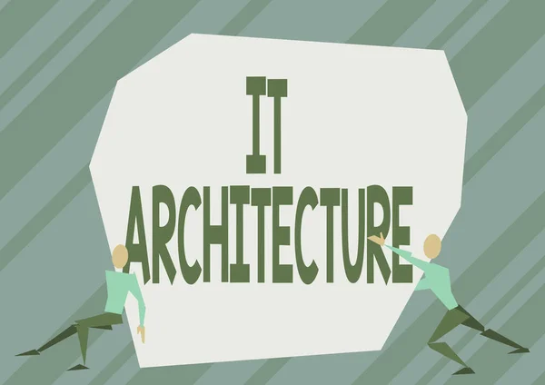 Text zobrazující inspiraci Architektura It. Koncept znamená Architektura je aplikována na proces celkové struktury Dva muži Ilustrace se snaží zvednout extra velkou skálu uvolnit cestu. — Stock fotografie