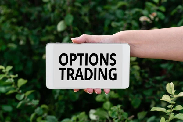Text sign showing Options Trading. Conceptual photo Different options to make goods or services spread worldwide Voice And Video Calling Capabilities Connecting People Together — Stock Photo, Image