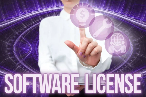 手写签名软件许可证.统一手持电话虚拟按键未来技术中软件女士再分配的商业示范法律文书. — 图库照片