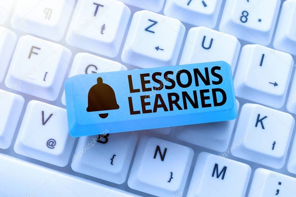 Handwriting text Lessons Learned. Business overview Promote share and use knowledge derived from experience Writing Comments On A Social Media Post, Typing Interesting New Article