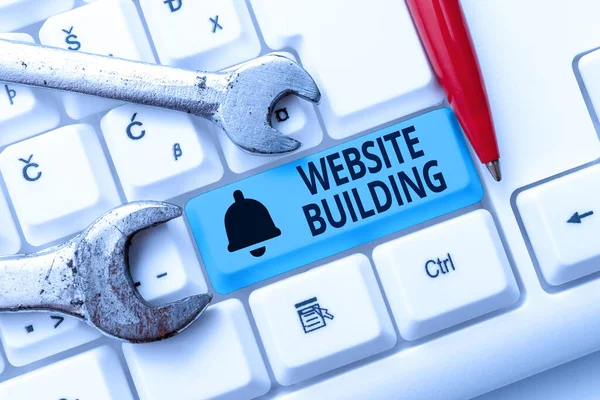 Text sign showing Website Building. Business overview tools that typically allow the construction of pages Typing Engineering Lessons And Lectures, Fixing Broken Technology Concept — Stock Photo, Image