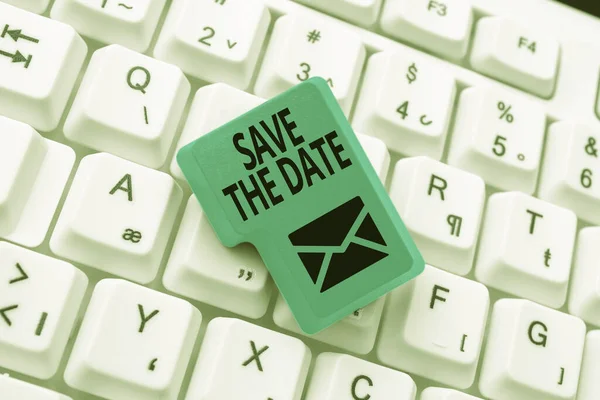Sign displaying Save The Date question. Business concept asking someone to remember specific day or time Filling Up Online Registration Forms, Gathering And Editing Internet Data — Stock Photo, Image
