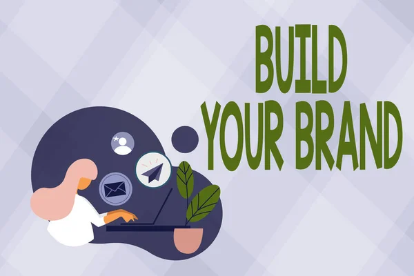 Текст підпису, що представляє Build Your Brand. Слово, написане на створення або поліпшення клієнтів знань і думок про продукт Анотація Інтернет Перегляд і надсилання електронних листів, Віддалена концепція роботи в Інтернеті — стокове фото