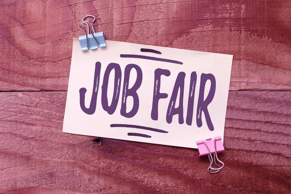 Writing displaying text Job Fair. Business idea event in which employers recruiters give information to employees Colorful Perpective Positive Thinking Creative Ideas And Inspirations — Stock Photo, Image