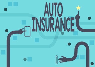 Metin Otomatik Sigorta gösterimi yazılıyor. Kazaya karşı mali kayıplara karşı koruma sözü. Üç Uzun El Silah Çekiyor, Parmaklara Dokunuyor..