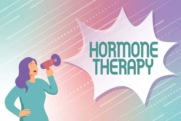 Schreiben mit Text Hormontherapie. Wort für die Behandlung von Krankheiten mit synthetischen abgeleiteten Hormonen Moderne Methoden der Datenverarbeitung, Eingabe und Bearbeitung von Online-Artikeln — Stockfoto