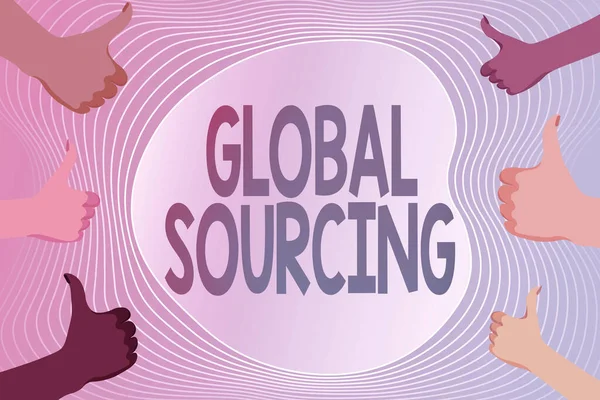 Az ihletet adó szöveg Global Sourcing. Üzleti koncepció az áruk és szolgáltatások határokon túli keresésének gyakorlata E-mail üzenet létrehozása és küldése Online, adatfeldolgozás Jobs — Stock Fotó