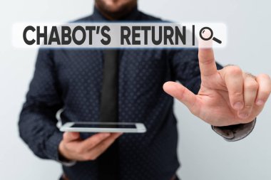 Chabot S 'in Dönüşünü gösteren mesaj işareti. İş fikri, Yeni Teknoloji Fikirlerini Sunan İşitsel ya da Metin Yöntemiyle Konuşmanın Geri Dönüşü Teknolojik Gelişmeyi Tartışma