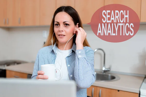 Handschrift Search Analytics. Business showcase onderzoeken bepaalde interacties tussen Web searchers Office Meeting Online, School Video Conference, Werken op afstand Ideeën — Stockfoto