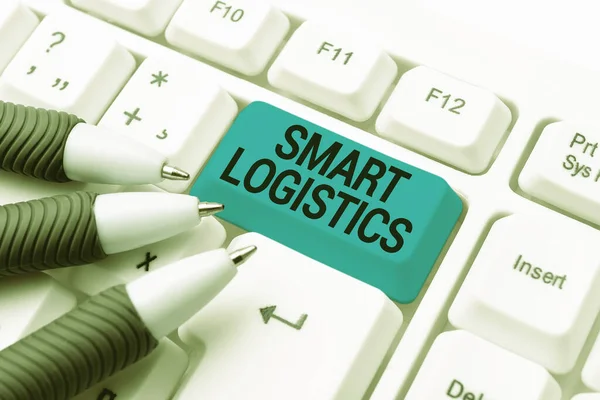 Tekst weergeven Smart Logistics. Conceptuele foto-integratie van intelligente technologie in logistiek systeem Typen Handige Blog Tutorial En Gidsen, Onderzoek Strategieën Online — Stockfoto