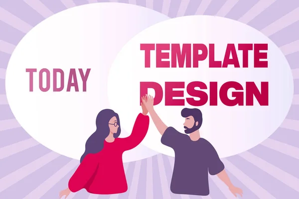 Letrero de escritura a mano Plantilla Diseño. Negocios muestran un diseño general o un plano con un formato para ser utilizado Happy Colleagues Illustration Giving High Fives to Each Other. — Foto de Stock