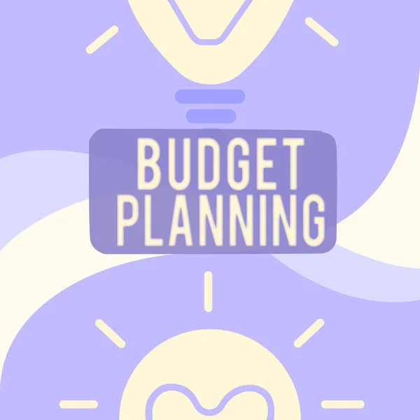 Sign displaying Budget Planning. Business approach The written description about current and future expenses Glowing Light Bulb Drawing Displaying Fresh Discoveries. — Stock Photo, Image