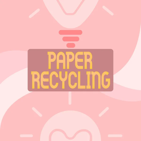 Texte inspirant Recyclage du papier. Aperçu de l'entreprise Utiliser les vieux papiers d'une nouvelle manière en les recyclant Dessin d'ampoule lumineux Affichage de découvertes fraîches. — Photo